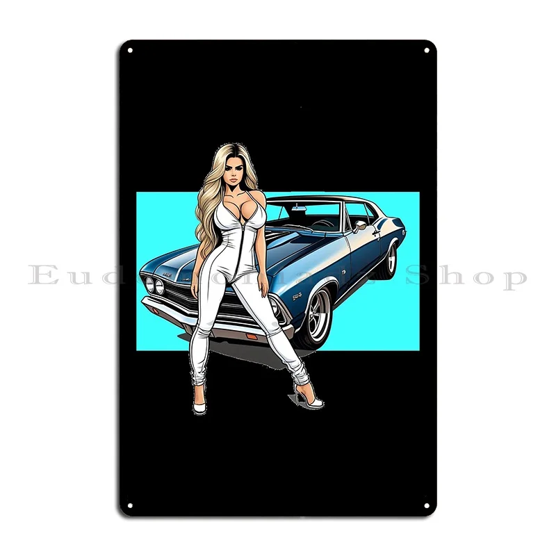 Muscle Cars Babes 2 Metal Plaque Designer Cave Garage Bar Funny Tin Sign Poster