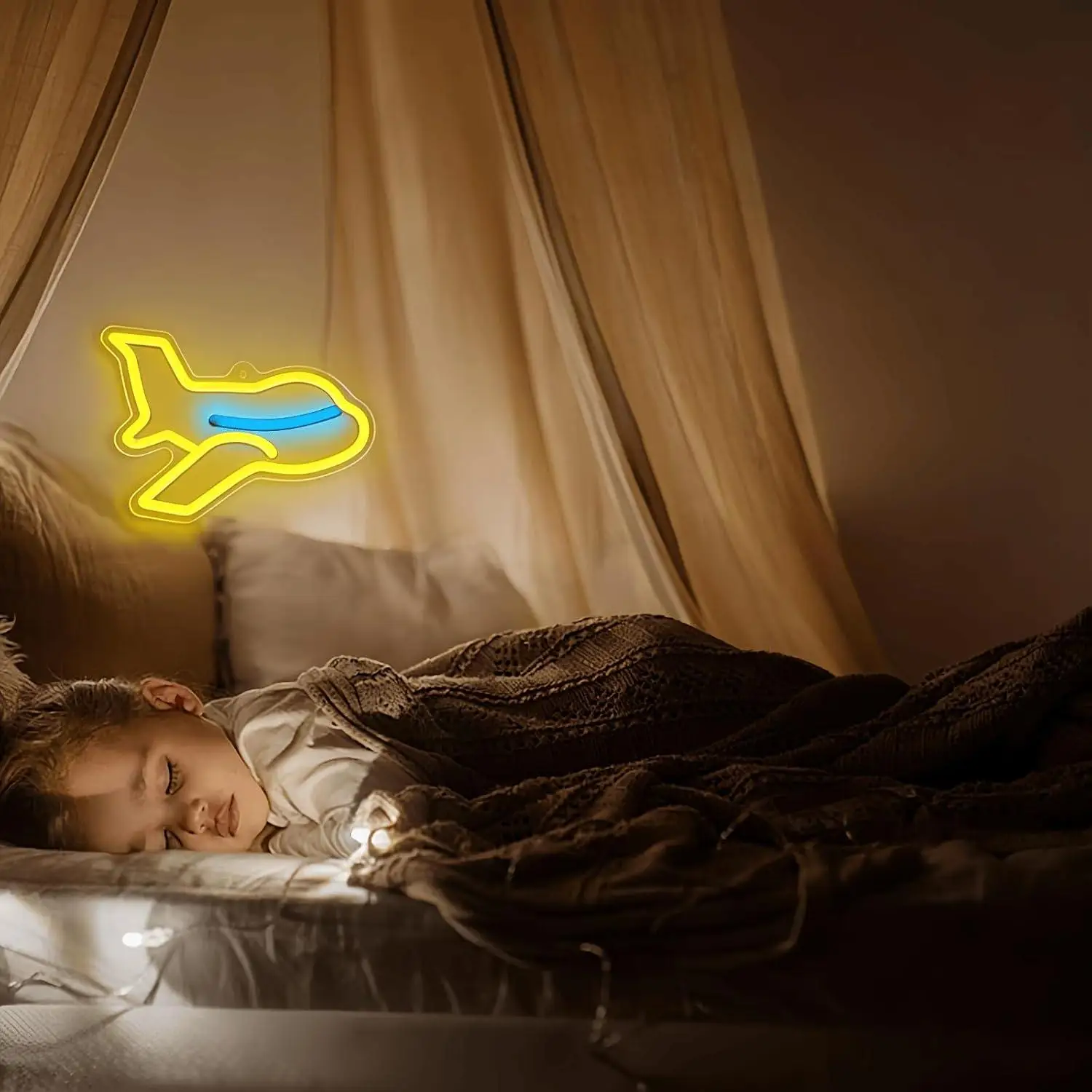 Airplane Shaped Neon Sign USB Dimmable LED Light For Kids Bedroom Game Room Airport Theme Party Wall Decor Night Light Gifts