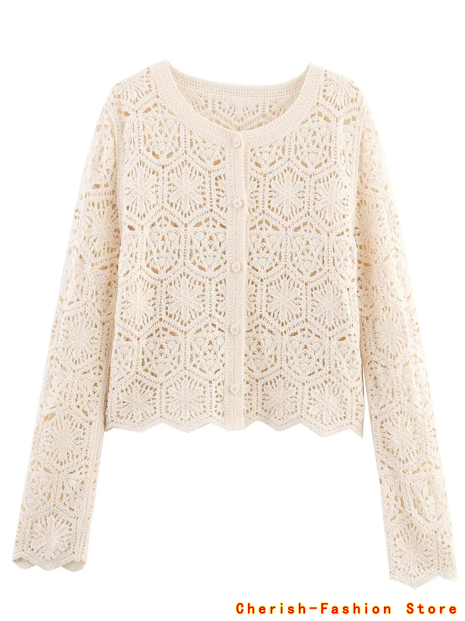 

Embroidery Lace Blouse Cover Up Top Loog Sleeve Button Front Cardigan Women Summer Boho Vacation Outfit knit cardigan