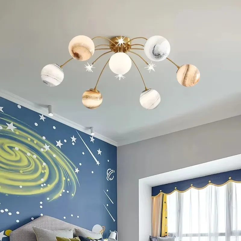 MandosBor Chandelier For Kids LED Planet Chandelier Living Room Children Kids Room Chandelier Home Glass Ball ChandelierKids' La