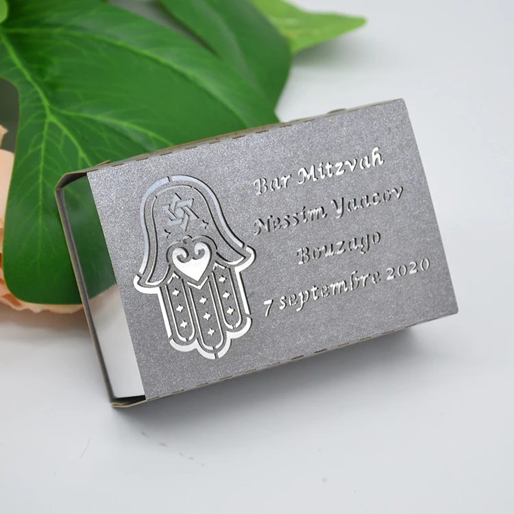 Hamsa Jewish Design Custom Hebrew Laser Cut Bar Mitzvah Party Favors Drawer Box