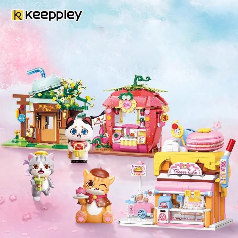 Keeppley โมเดลตกแต่งถนนรูปสัตว์ในบล็อกตัวต่อของเด็กของขวัญชิ้นเล็กๆสำหรับเด็กผู้หญิงวันเกิด