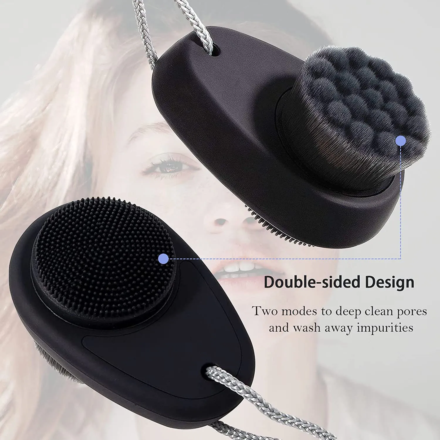 Silicone Face Scrubber Cleaner Brush Soap Bubbles Handheld Facial Exfoliating Brush Soft Scrubber Black Cleaning Pore