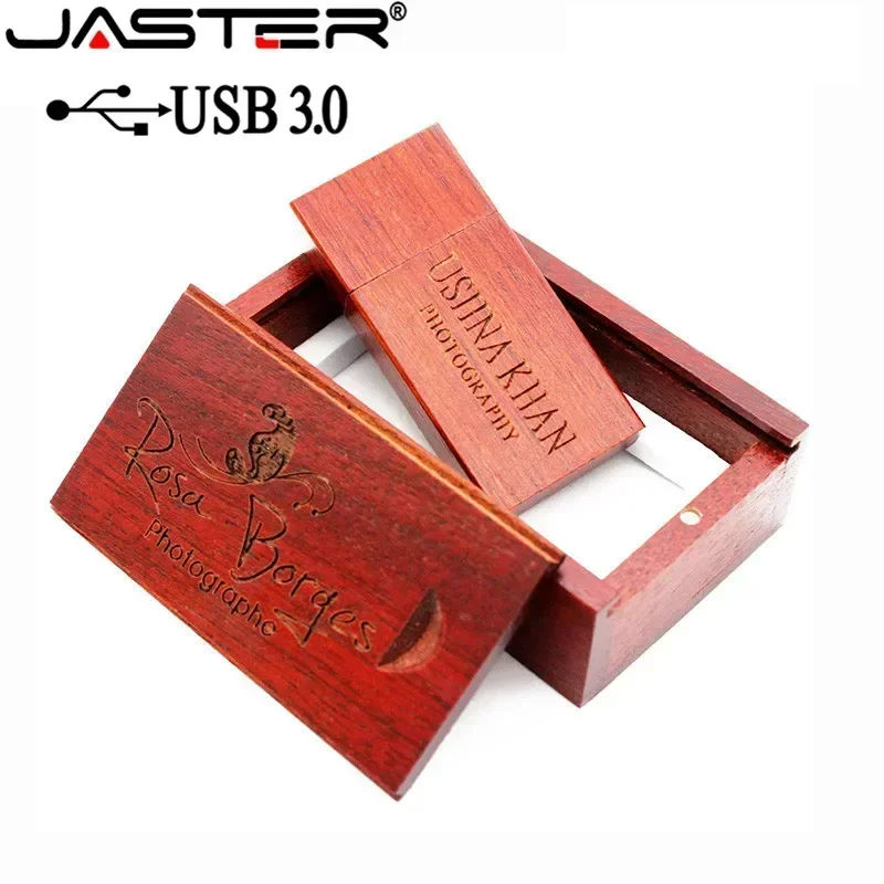 JASTER USB 3.0 Flash Drives Wooden with Wood BOX 128GB Pendrive Free Logo 64GB 32GB Memory stick Wedding Photography Gift U disk