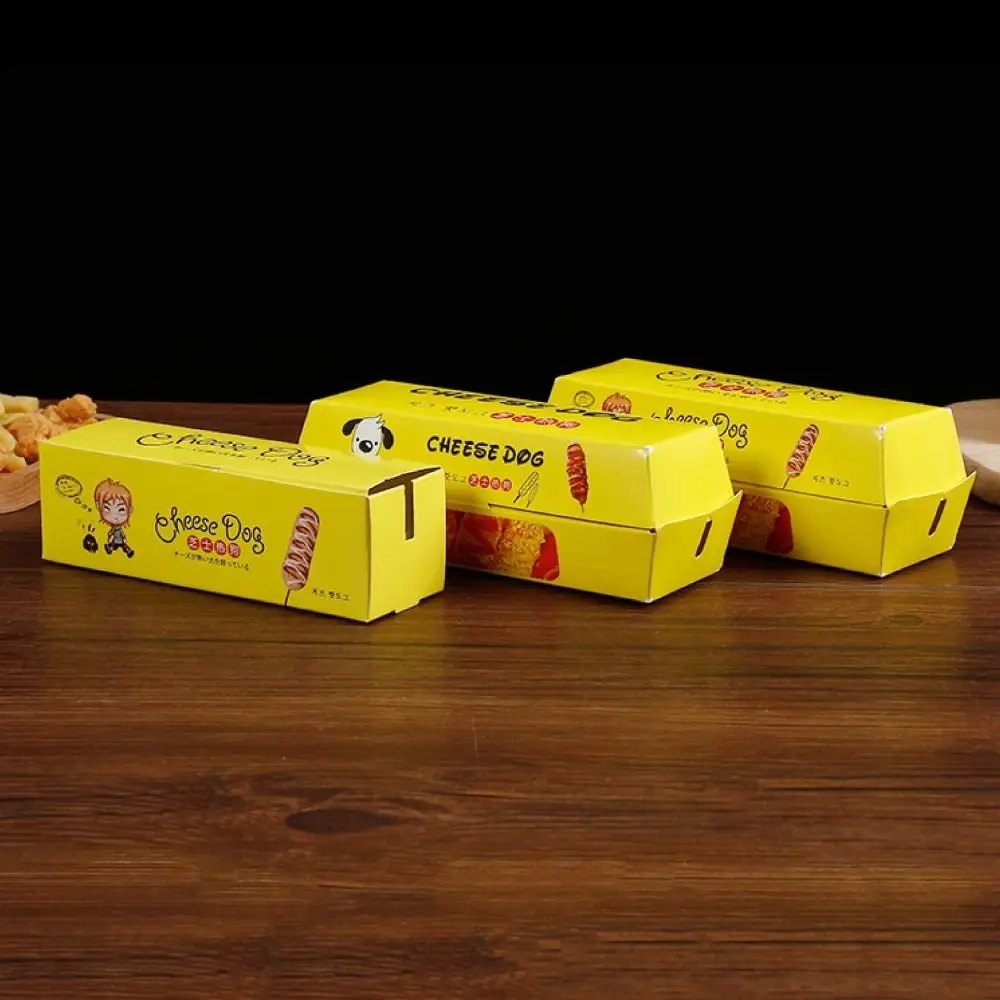 100PCS Disposable Hot Dog Packaging Box Paperboard Food Grade Sausage Snack Boat Box Eco-Friendly Boat Shape Sausage Tray