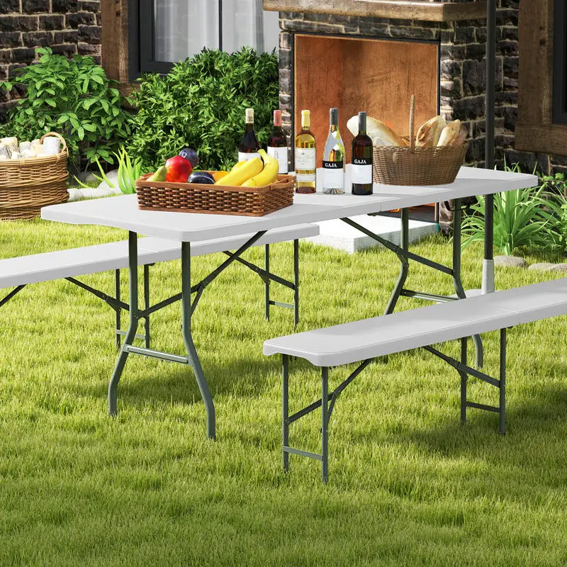 Single Folding Table 180 Cm Outdoor Table Picnic Table Camping Table Portable Foldable Locking Design for Picnic Camping Market White
