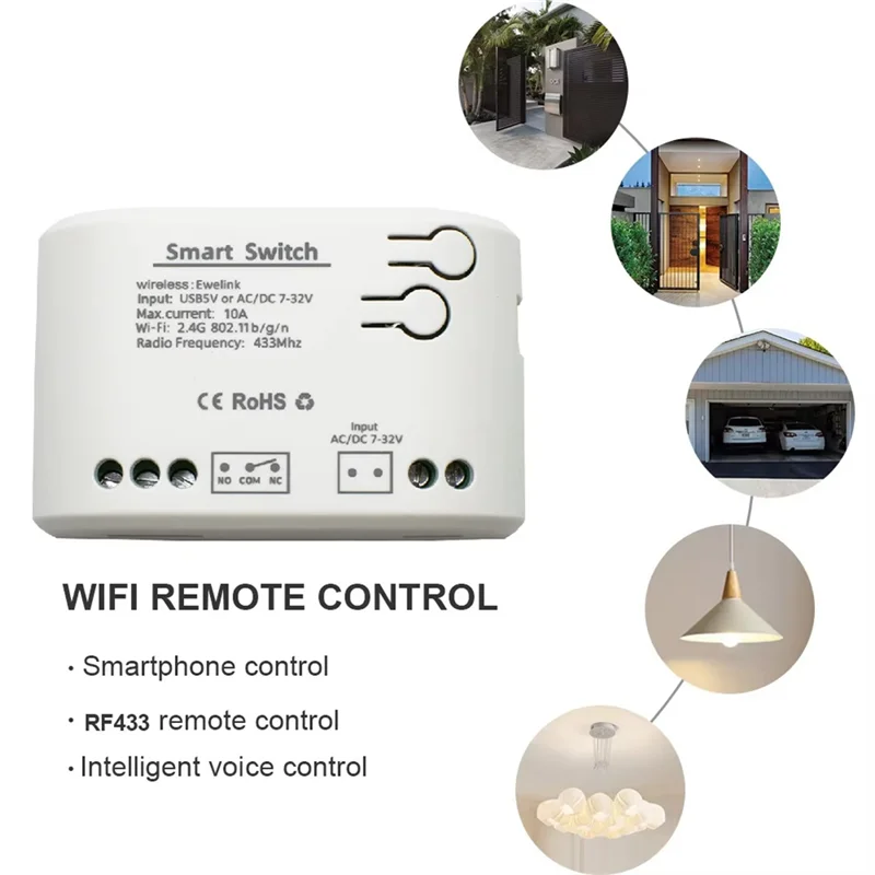 Ewelink Smart Wifi Switch Module Micro-USB 5V AC DC 7-32V RF433 Radio Remote Control 1 Channel Inching Relay Smart Home-Y47A