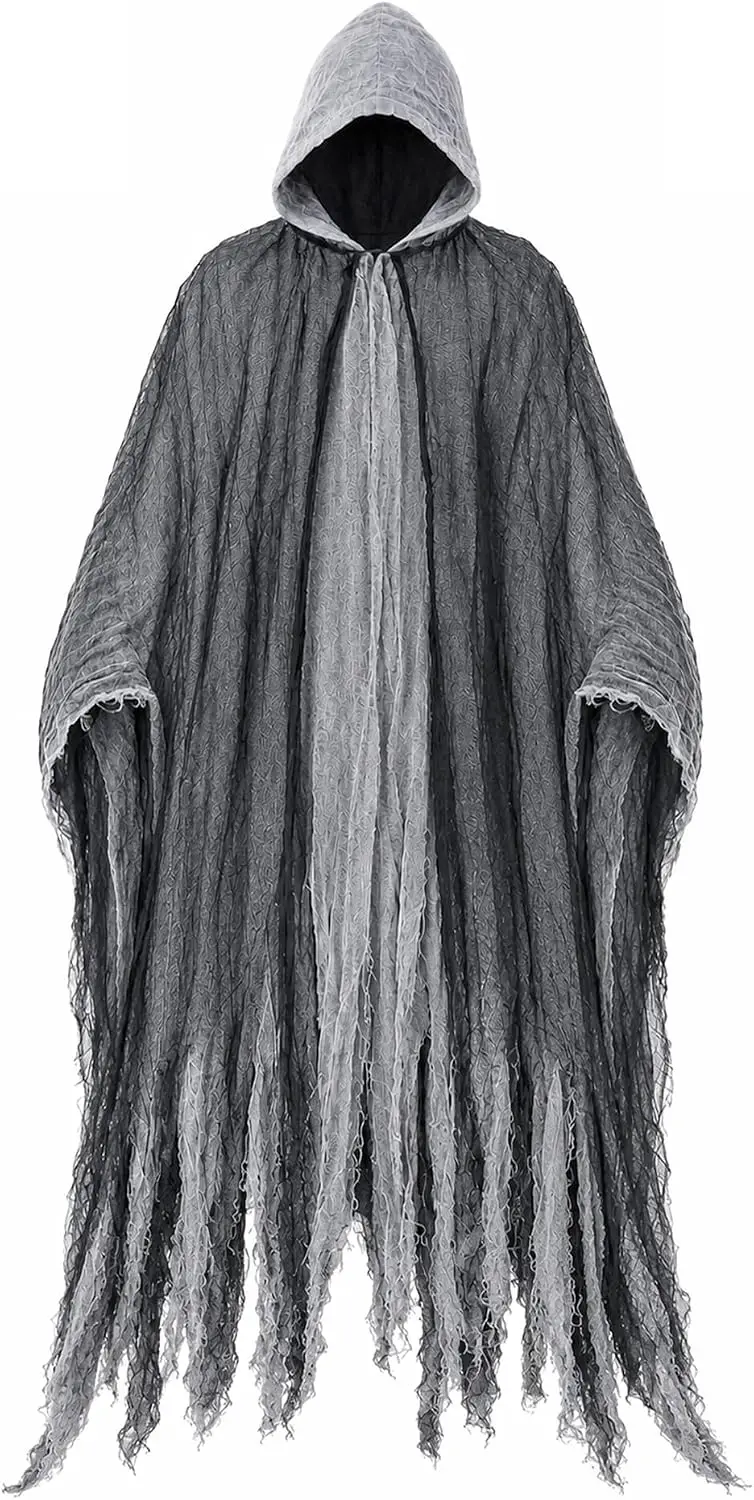 2026 Grim Reaper Costume Adult Scary Horror Hooded Robe Halloween Cloak For Men Cosplay Masquerade Party Outfit