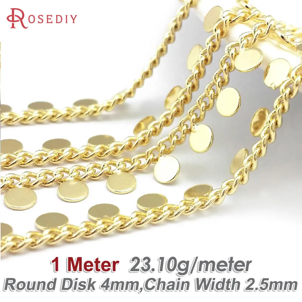 1 Meter 24K Gold Color Brass with Round Shape Special Necklace Bracelets Chains Jewelry Making Supplies Diy Findings