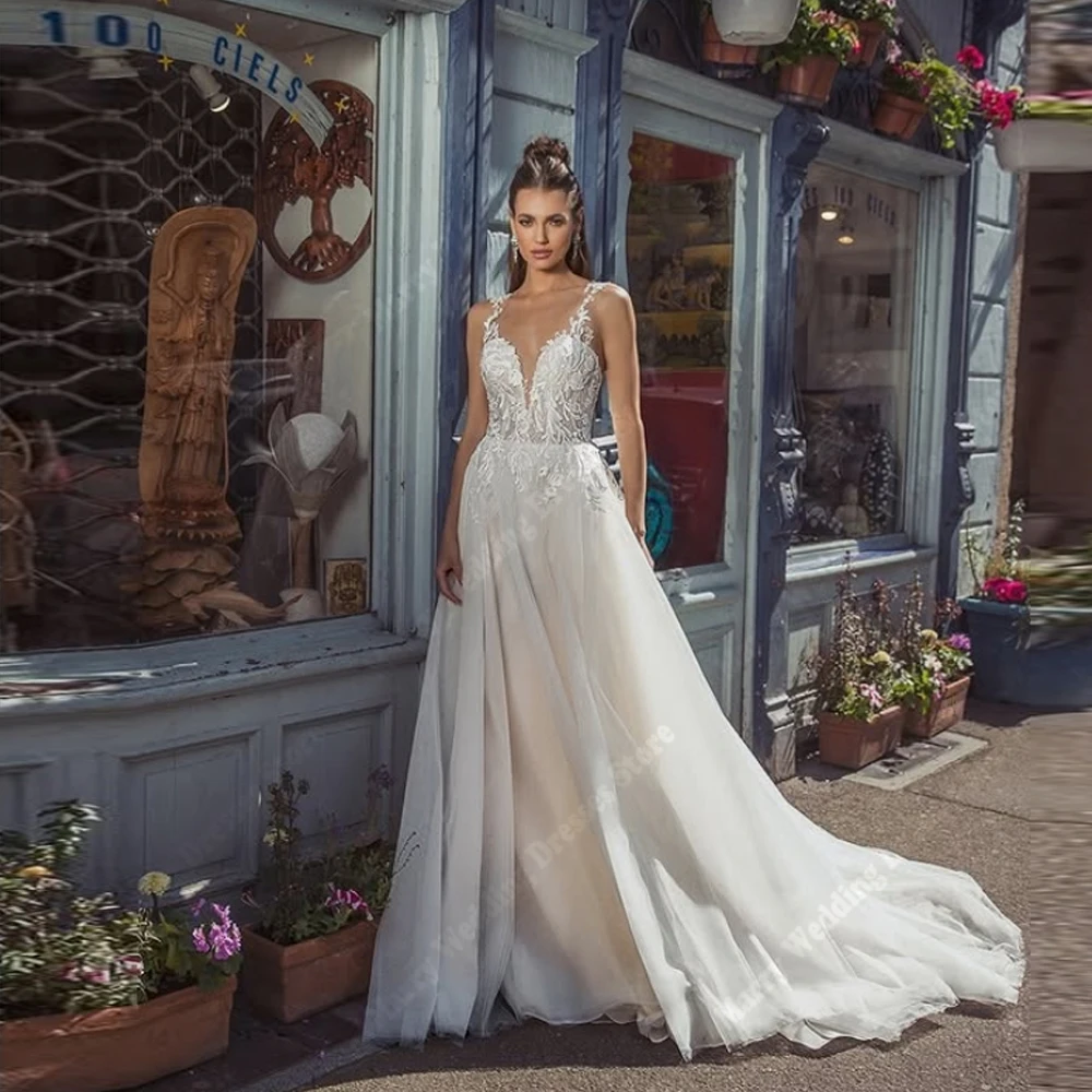 

Sweetheart Collar A-Line Women Wedding Dresses Modern Lace Appliques Bridal Gowns Mopping Length Vestido Novia Boda Customized