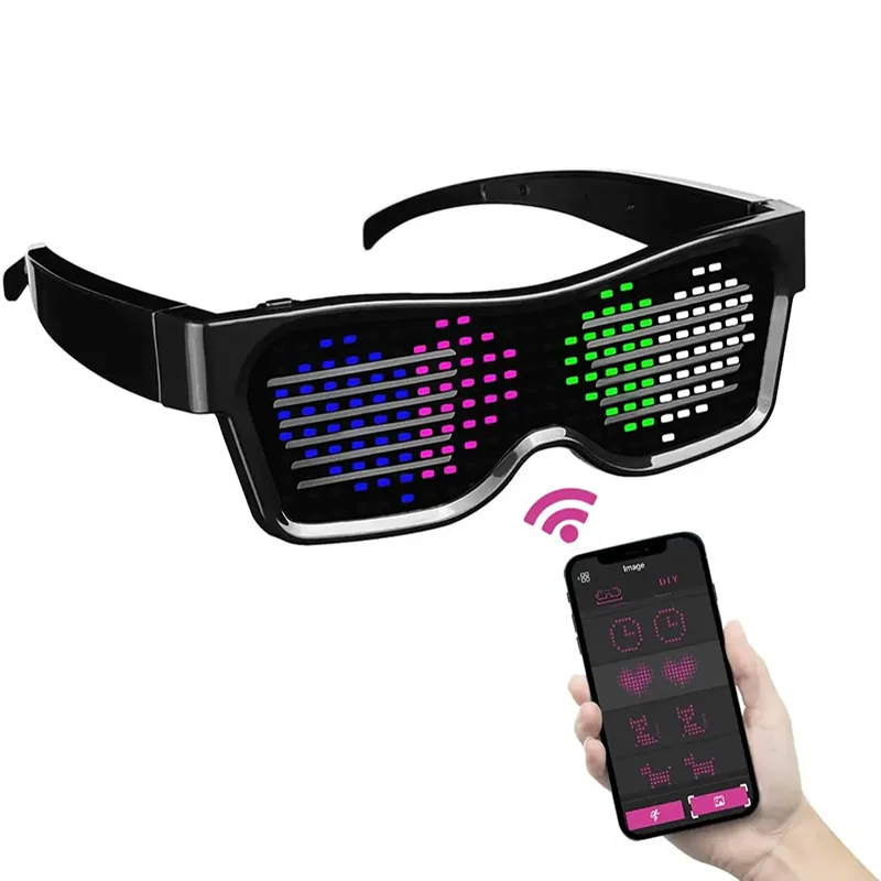 LED Glasses, Bluetooth App Control LED Display Smart Glasses USB Rechargeable DIY Funky Glasses for Party, Club, DJ, Halloween