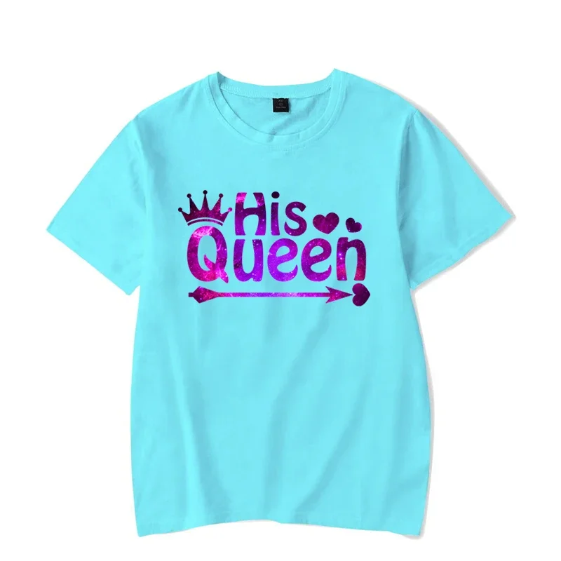 Chic Her King His Queen T Shirt for Couple Y2k Top Mens Tee Shirts Vintage Women Clothing Matching Couple Clothes Summer Tshirt