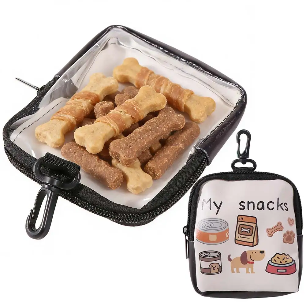 With Hook Dog Treat Bag Transparent Window Dog Print Portable Pet Snack Pouch Multi-functional Leak-proof Puppy Pet Training Bag