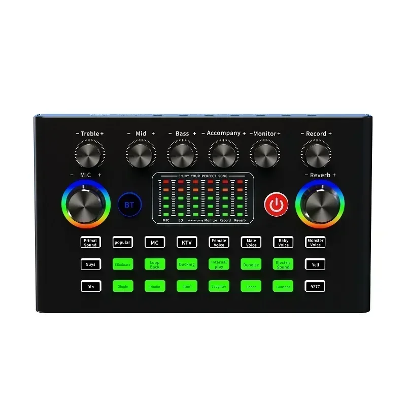 F009 Audio Mixer Live Sound Card and Audio Interface with DJ Mixer Effects and Voice Changer Podcast Production Studio Equipment