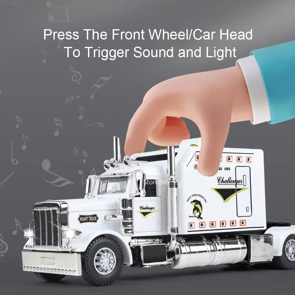 Peterbilt – voitures en alliage moulées sous pression, jouets 1:24, modèles avec musique légère, véhicule à tirer, 3 portes ouvertes, voiture Miniature pour garçons, cadeaux, 389