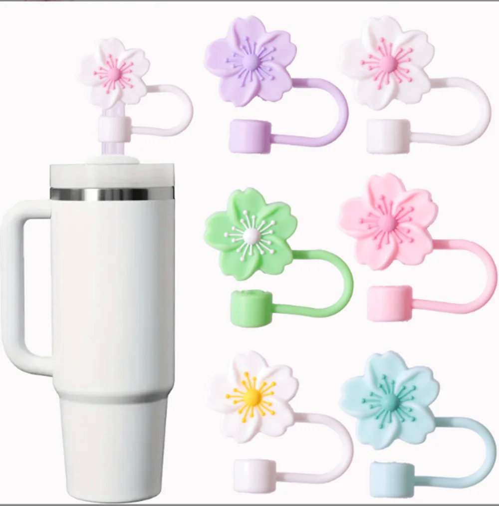 20-100 個フラワーストローカバーキャップスタンレーカップ用 10 ミリメートルシリコンストローチップ蓋再利用可能な防塵ストロートッパーパーティーの装飾用