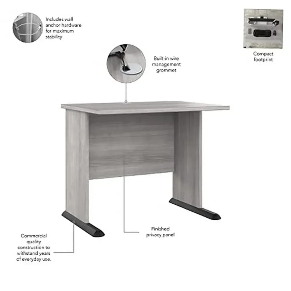 36-inch klein computerbureau met 3 lades Mobiele archiefkast Commerciële kwaliteit Draadbeheer Dubbele wielen Zwenkwielen Platina grijs