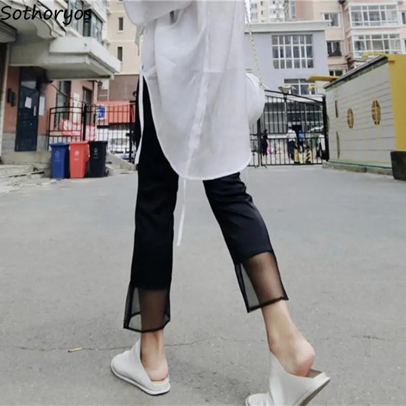 Boot Cut Pants Women High Street New Spliced Design Thin Summer Fashion Ladies Graceful All-match Calf Length Casual Hot Sale