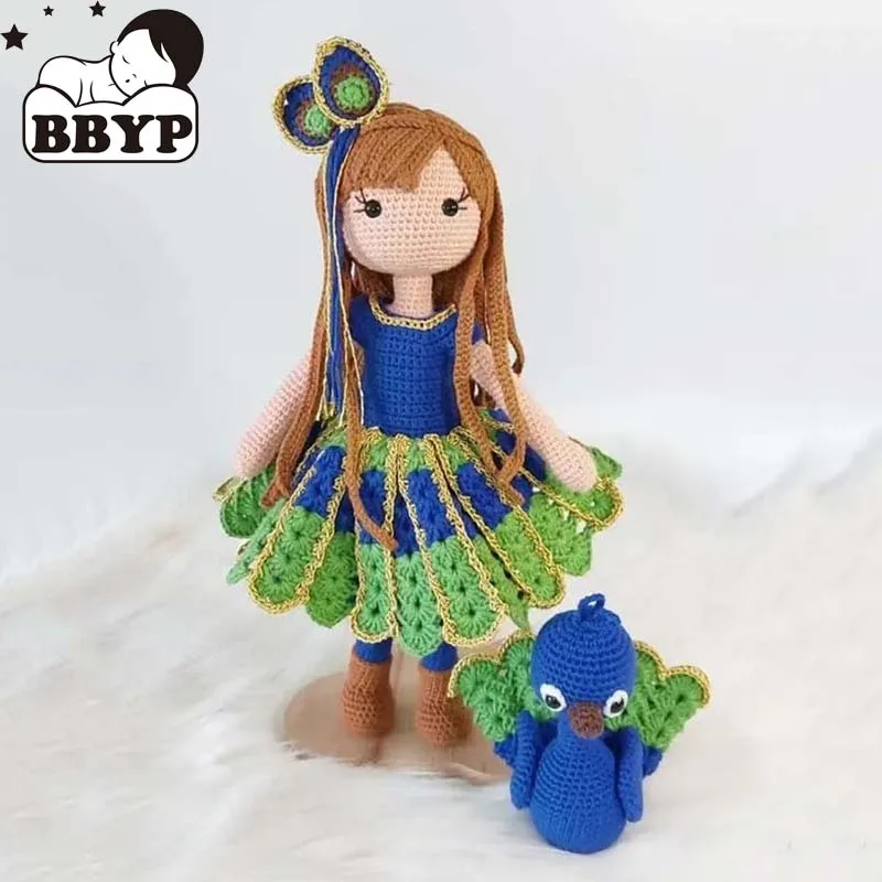 

Handmade Knitting Doll Crochet Blue Peacock Girl Crochet Dolls For Home Accessories Pattern Craft Toy Ornaments