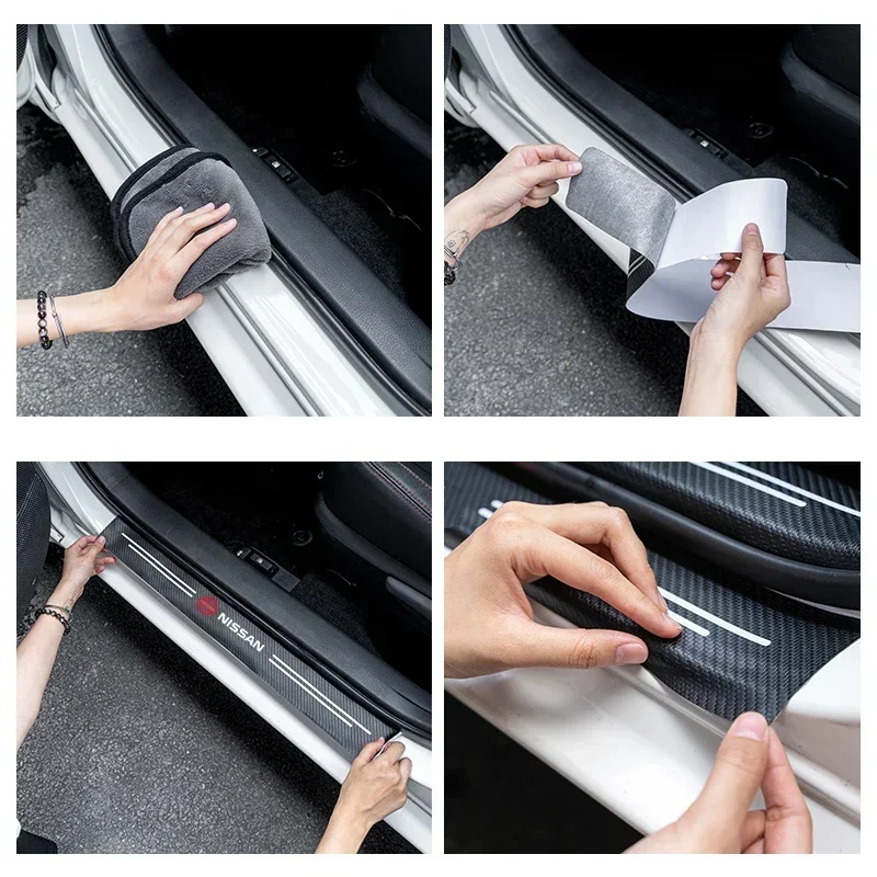 4Pcs/set Carbon Fiber Car Door Sill Threshold Protector Logo Stickers For Nissan X-trail Qashqai Note Juke Sentra Patrol Navara