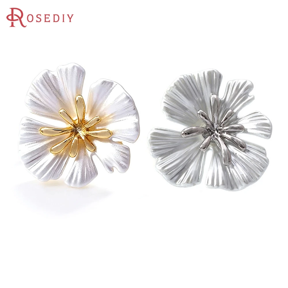 4PCS Flower 19MM 18K Gold Color Brass with Oil Paintings Stud Earrings Pins Earrings High Quality Diy Women's Earrings Making