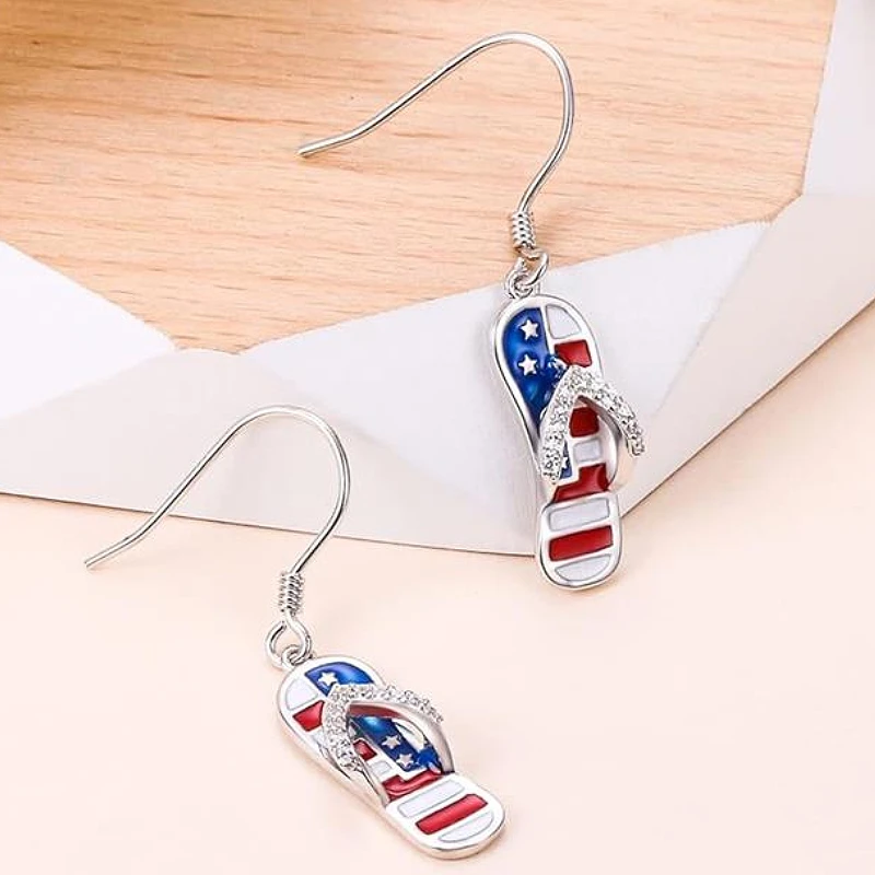 Huitan American Flag Fourth of July Enamel Flip-flops Drop Earrings for Women Independence Day Celebration Accessories Jewelry