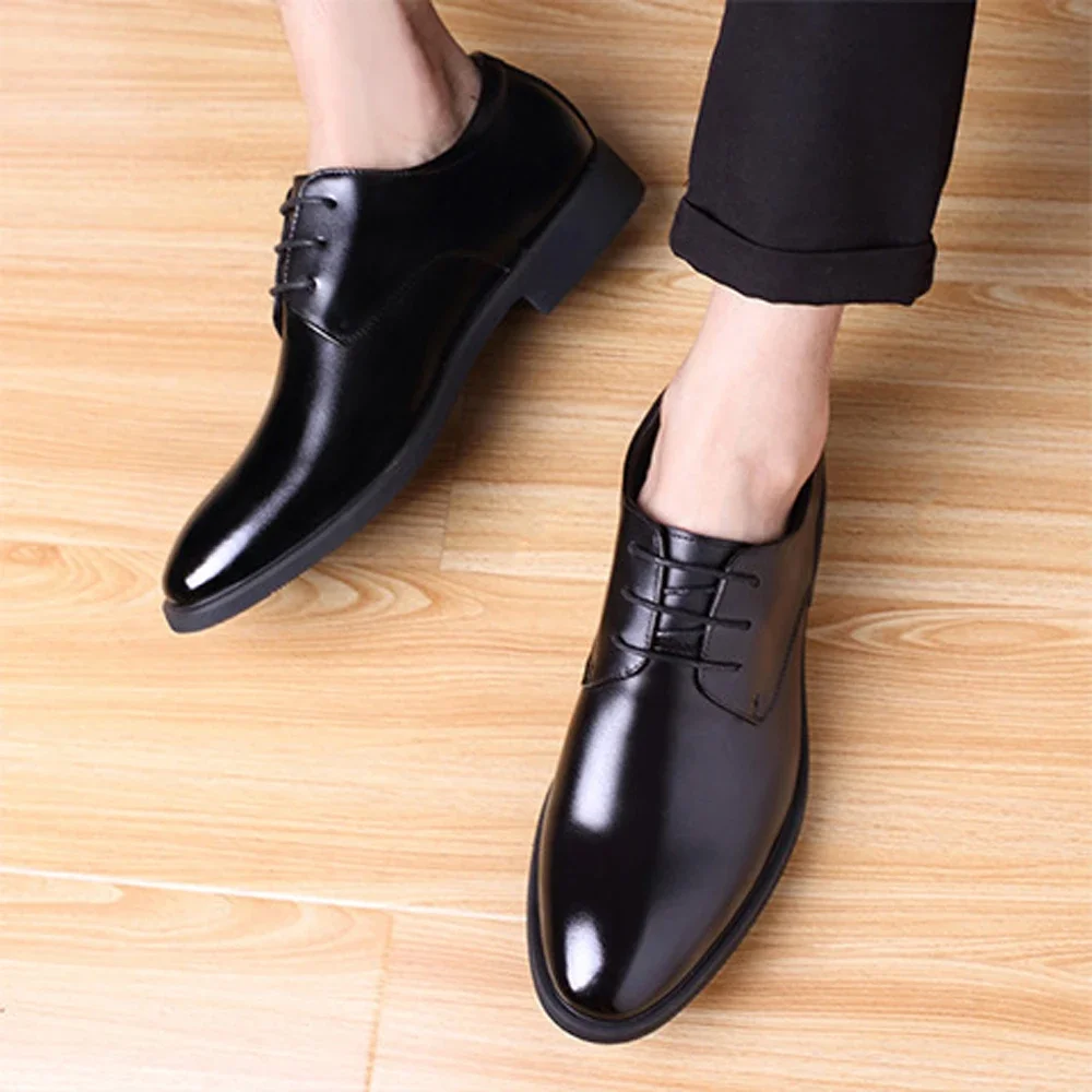 Men's Leather Shoes Casual Formal Office Dress Walking Lace Up Work Shoes Black Soft Leather Soft Sole Business Shoes