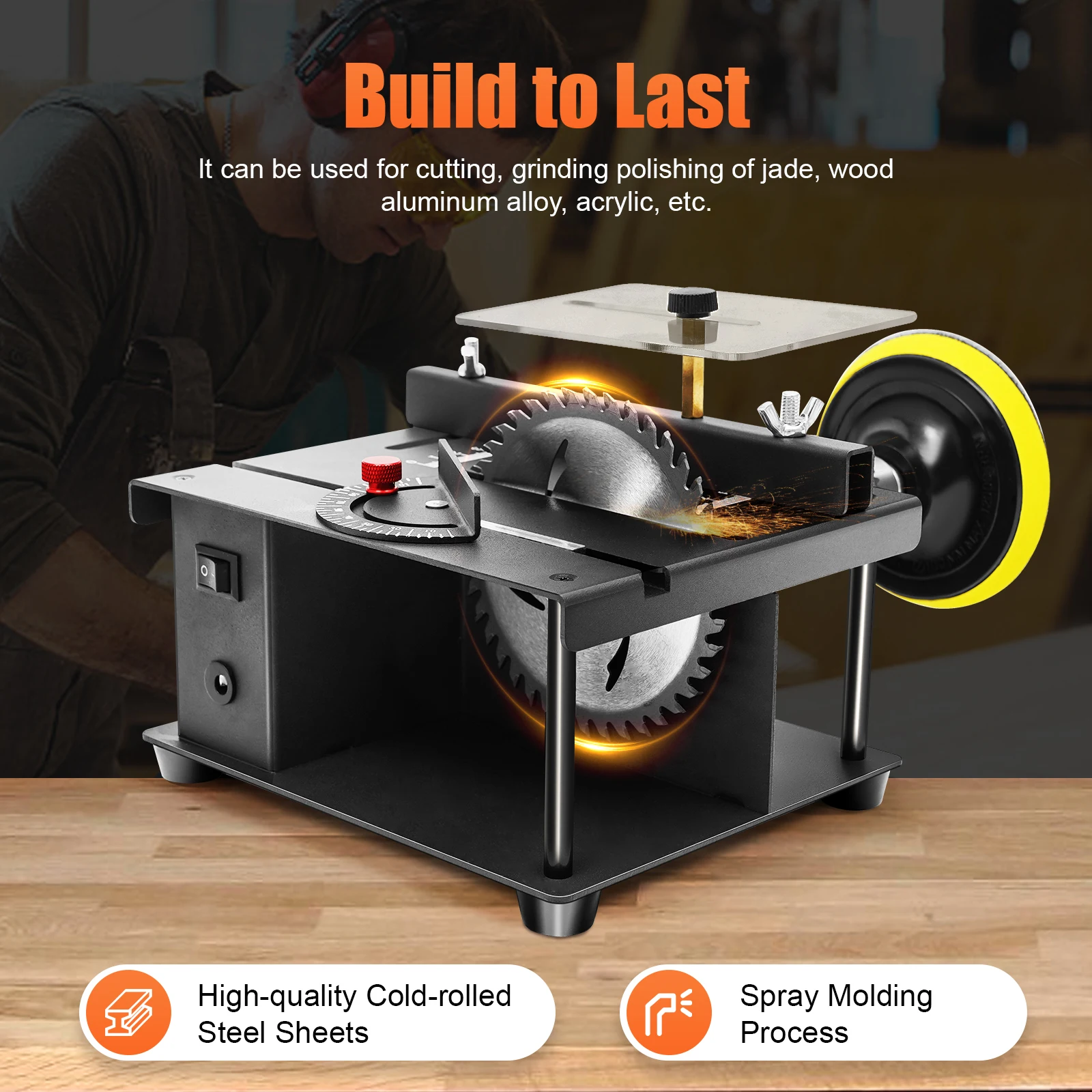

200W Mini Table Saw, 7 Gears Multi-Functional Cutting Bench for Cutting Grinding Polishing Crafts, Cutting Tool Machine