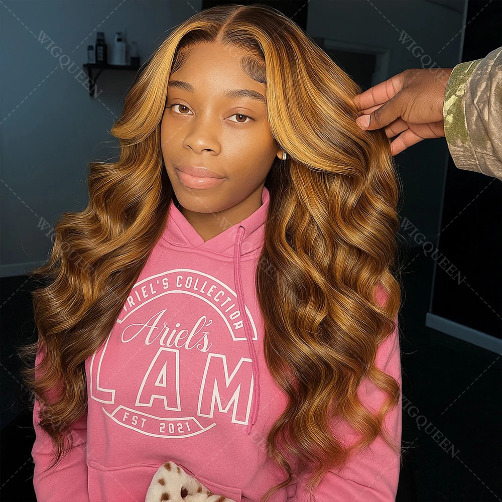 

4/27 Выделите Ombre Парик Фронта Шнурка 13x4 HD Парики Фронта Шнурка Человеческие Волосы 200% Плотность Коричневый Микс Блондинка Объемная Волна Парики Человеческих Волос