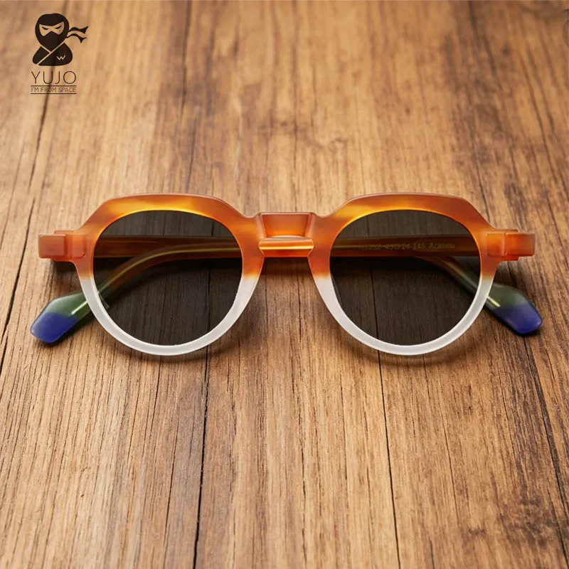 Retro GradientTwo-Tone Acetate Shades Unique Multiple Rim UV400 Anti-UVSunglasses Trendy Street Style Eyeglasses For Male Female