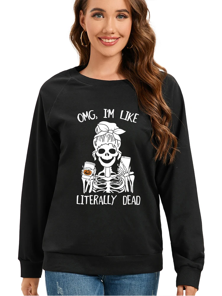 Seeyoushy OMG I'M LIKE LITERALLY DEAD Fashion Skull Print 2023 New O-neck Ladies Ladies Y2K Women's Clothing Street Trend Hoodie