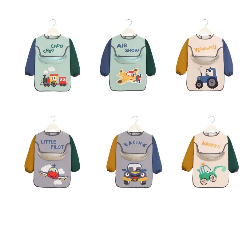 

Waterproof Baby Cartoon Printed Bib Children Adjustable Long Sleeve Painting Apron Infant Feeding Smock Burp Cloth Saliva Towel