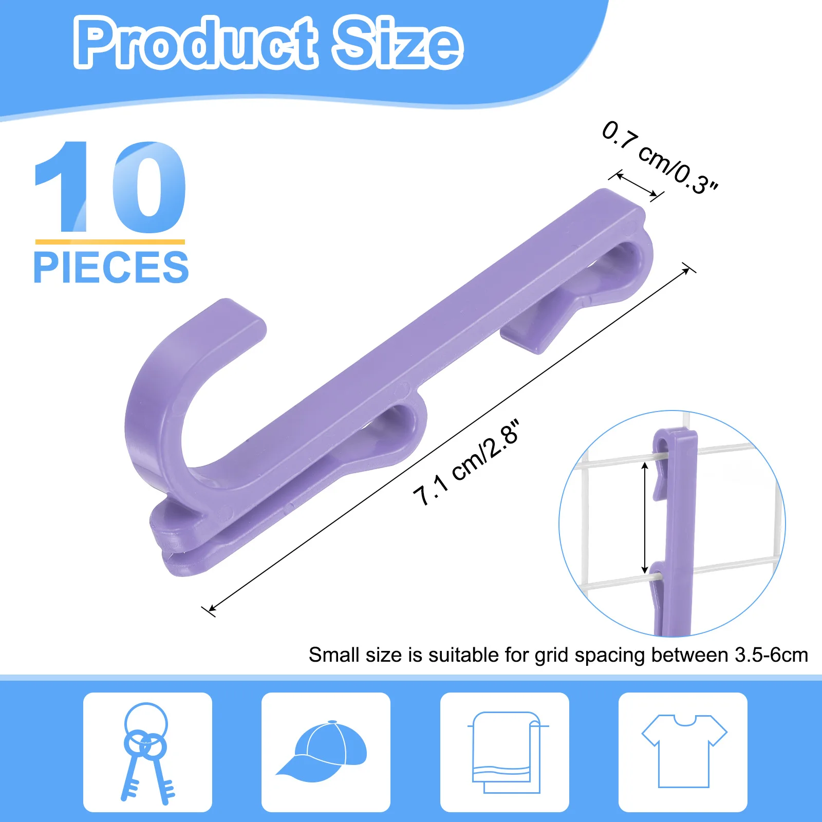 10 Grid Wall Hooks, 2.8 Inch Grid Wall Panel Plastic Utility Hook, Shelf Hooks for Garage Store Warehouse Shop Home Hanging