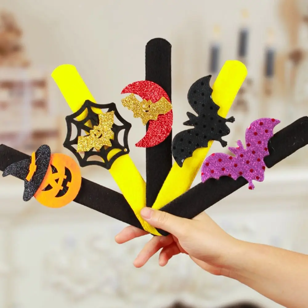 Funny Pumpkin Halloween Slap Bracelets Spider Witch Hat Pop Circle Wristband Felt Wool Ghost Hands Clap Circle Children