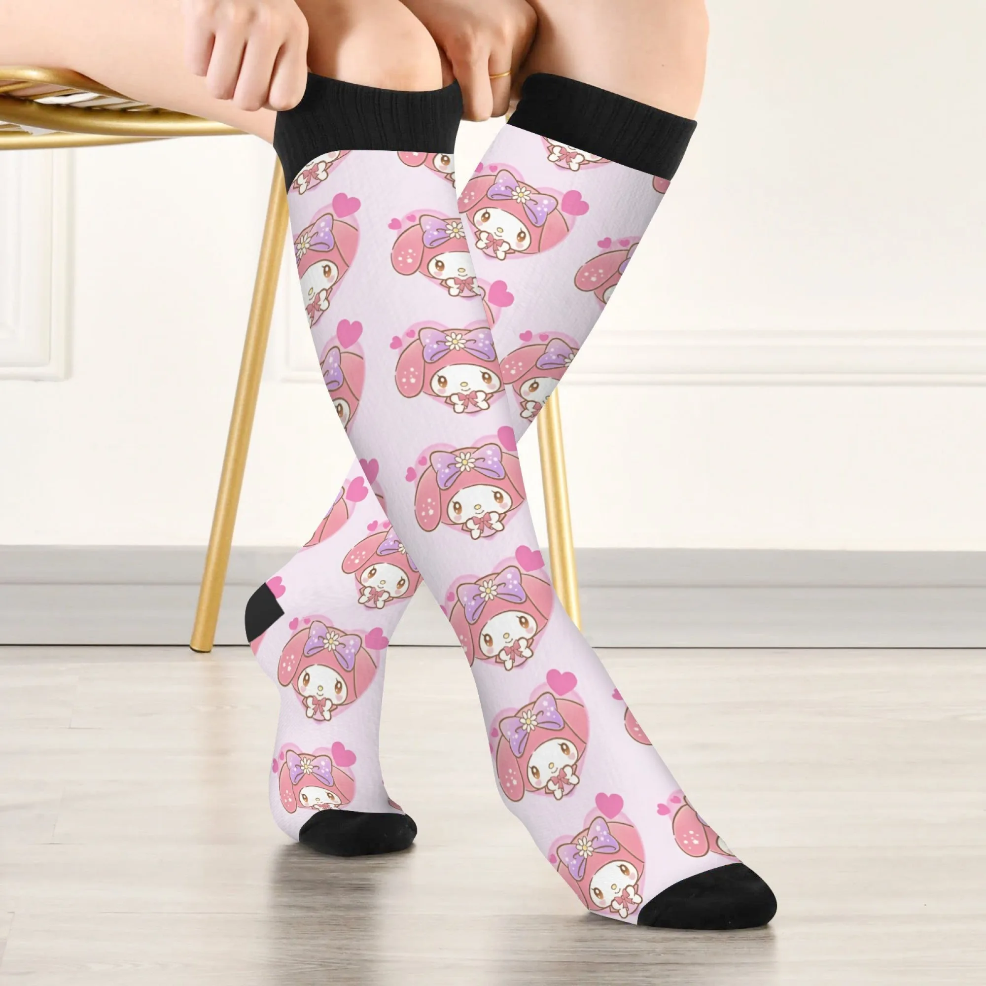 

Женские носки с принтом Fun My Melody, удобные нескользящие теплые повседневные носки, новинка, уличные носки в стиле Харадзюку в стиле ретро в стиле хип-хоп, подарок