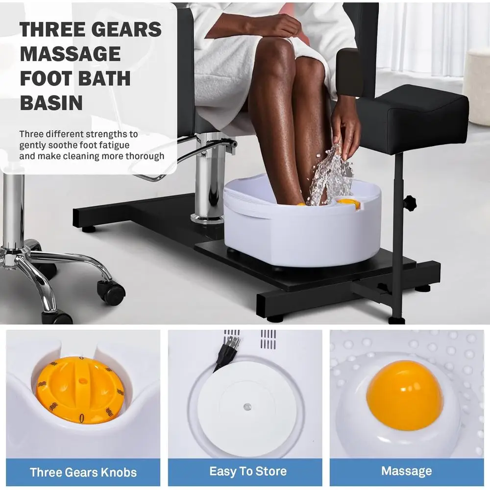 Fotel do pedicure bez instalacji hydraulicznej, obrót 360 stopni °   Obrotowe hydrauliczne krzesło do pedicure z funkcją relaksu, spa do stóp i regulowanym podnóżkiem, dla stylistki paznokci, S