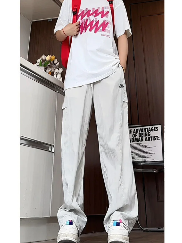 

Summer Thin Ice Silk Qui Dry Sun Protection Loose Fit Workwear Pants American Functional Trousers Straight Leg Cargo Trousers