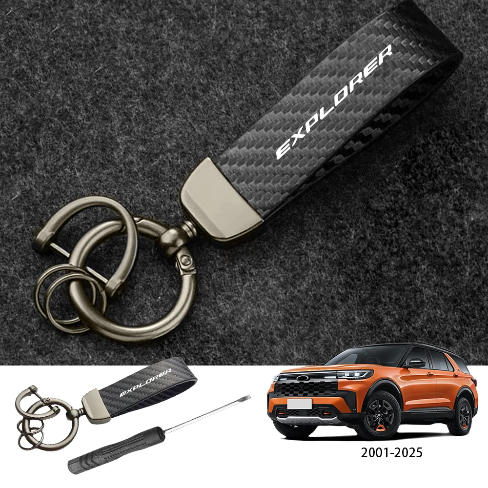 자동차 패션 탄소 섬유 키 체인 링 펜던트 키 스트랩, 포드 익스플로러 2001-2025 용, 자동차 액세서리 도구 