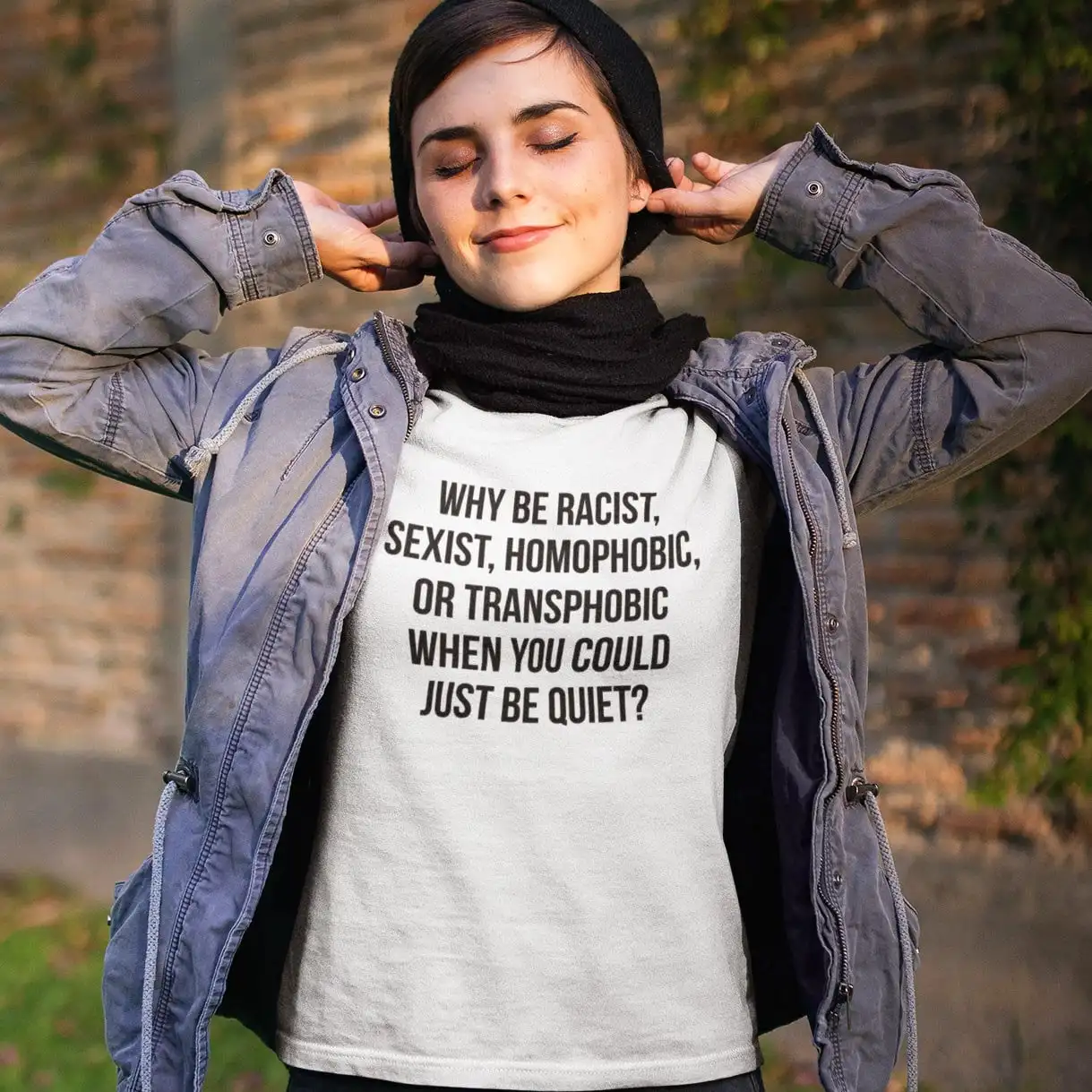 Почему расистский семист, гомофобный трансфобный, когда ты можешь просто тихая футболка Feminist Pride Top Почему расистский семист, гомофобный трансфобный, когда ты можешь просто тихая футболка Feminist Pride Top