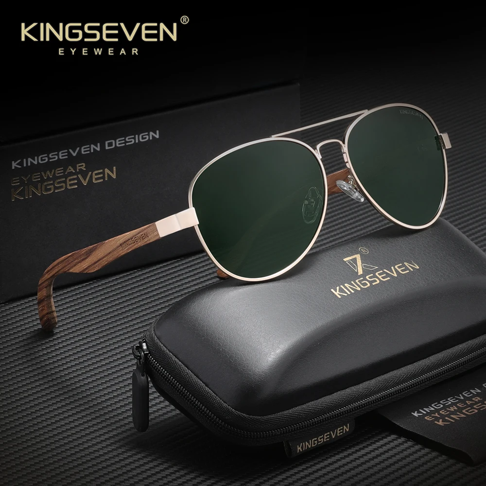 

KINGSEVEN Zebra Wooden Pilot Sunglasses Polarized UV400 Fashion Mirror Eyewear For Men Women Glasses Temples Oculos