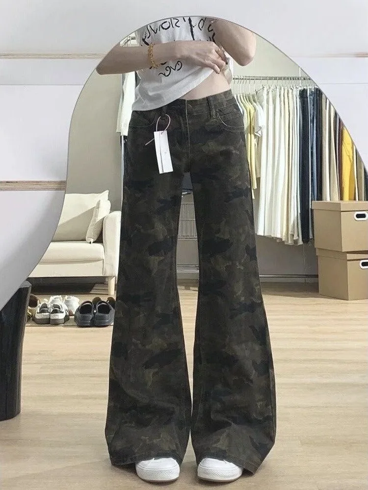 

Low Waist American High Street Camouflage Denim Jeans Women's Small Size Design Sensation Spicy Thin Not Sticky Legs Micro Fl...