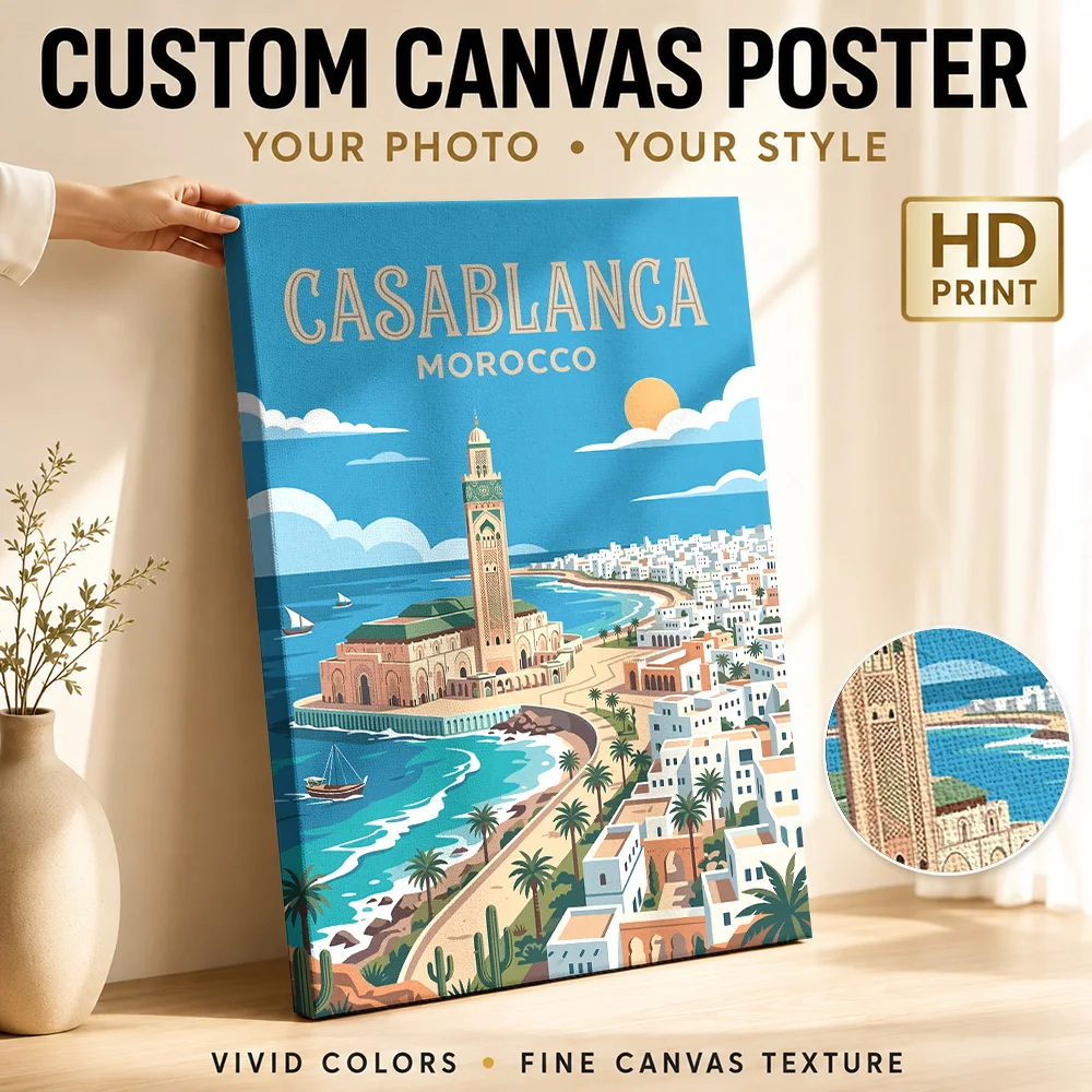 Casablanca Morocco Travel Canvas Painting Poster Personalized Photo Travel Landscape Canvas Wall Art for Bedroom Hallway Decor