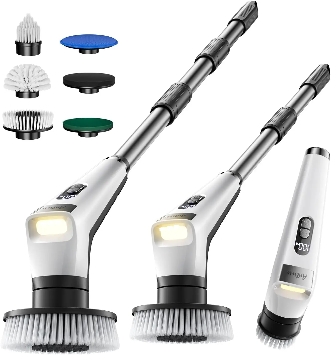 

Electric Spin Scrubber with LED Light, IPX8 Waterproof Cleaning Brush with LCD Display, 5 Replaceable Brush Heads, Shower