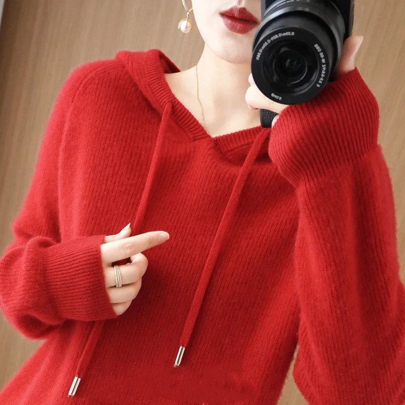 

2023 New Autumn Winter Cashmere Hoodies Sweater Women's Thickened Wool Knitted Pullover Loose Female Jumper Mujer Sweater Coat