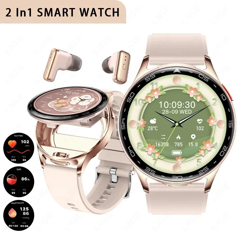 LIGE New TWS Smartwatch Earphone 2 In 1 Women Watches with Earbuds Strong Sound Effects Music Lover Waterproof Ladies Smartwatch