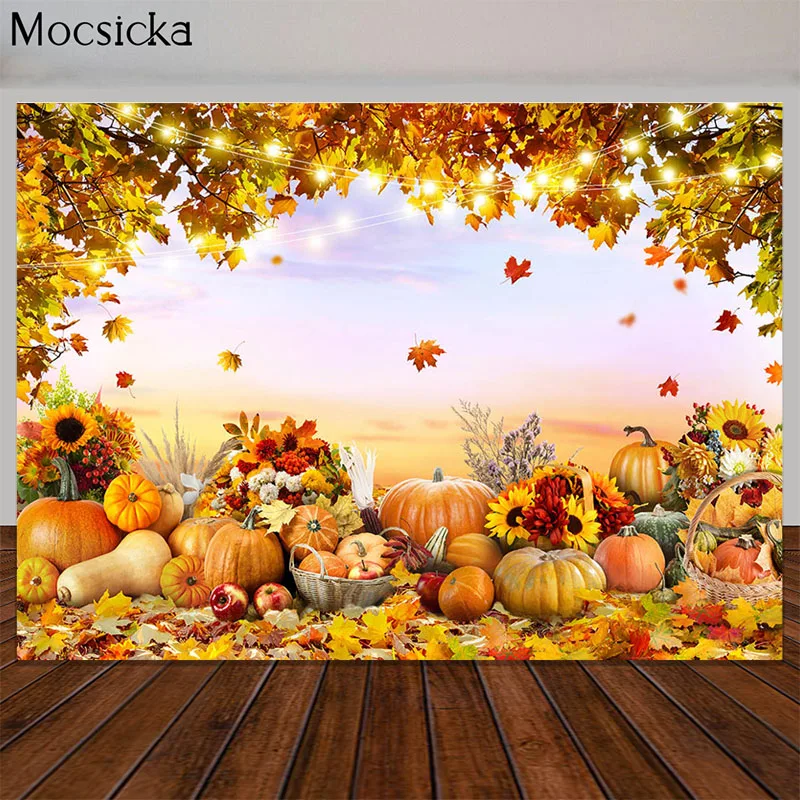 

Fall Thanksgiving Photography Backdrop Autumn Harvest Photocall Golden Maple Pumpkin Photo Studio Props Cake Smash Background