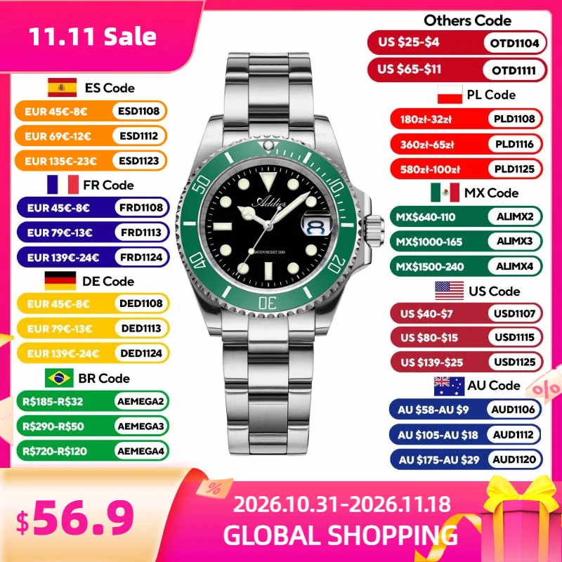 ADDIES 2026 Luxury Women's Watch Stainless Steel GM12 Quartz Ladies Wristwatch 36mm BGW9 C3 Super Luminous 50m Waterproof Sport