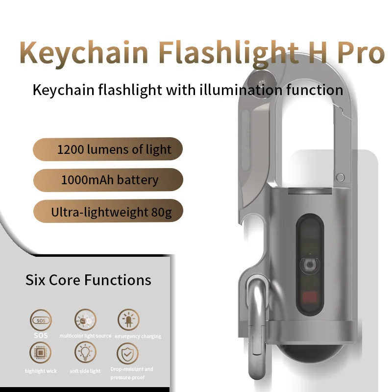 1200LM Super Bright Pro Keychain Flashlight, IPX7 Waterproof Rechargeable Mini LED Torch with Emergency Power Bank for Camping