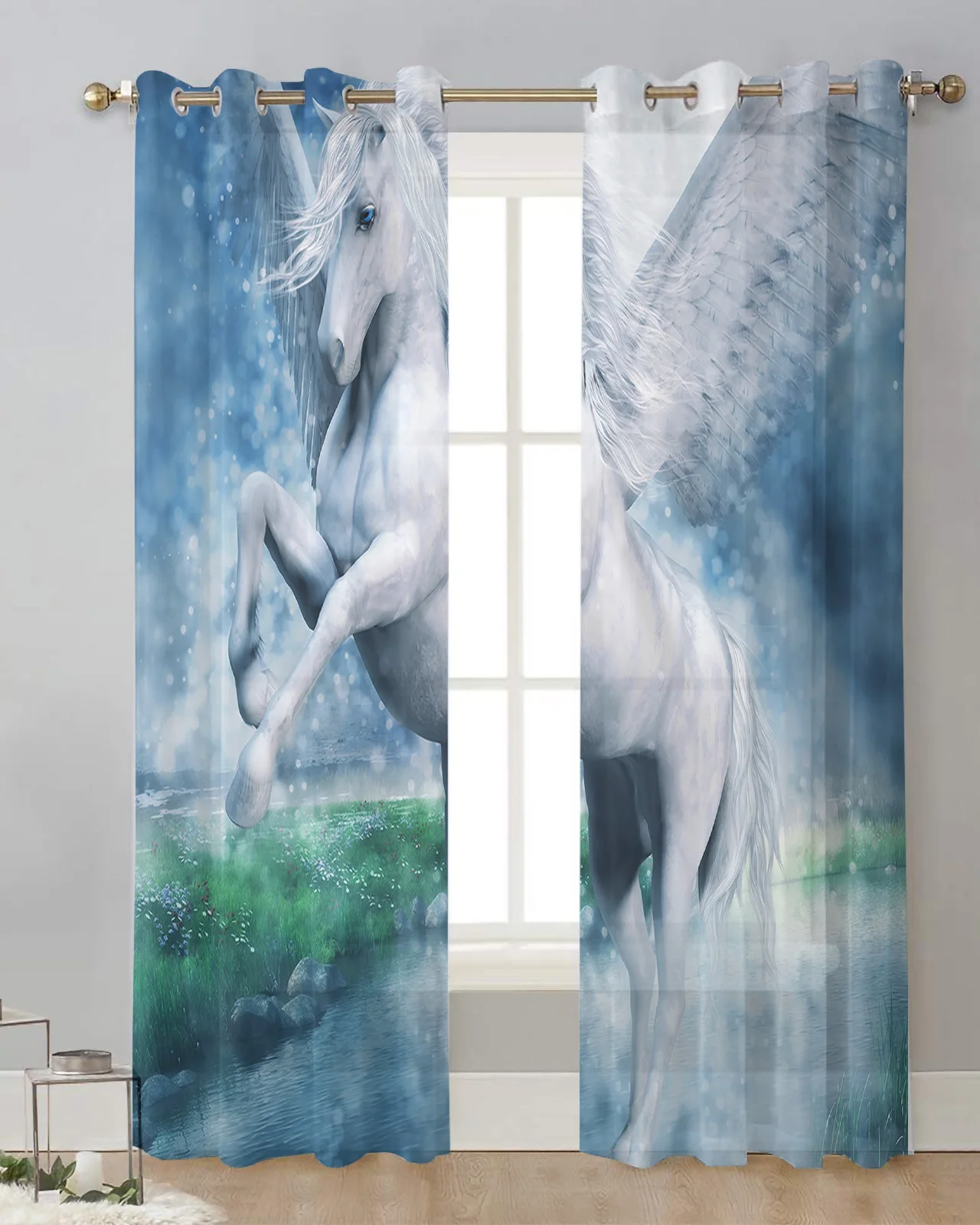 Horse Wings Wave Point Lake Grassland Curtain Tulle Curtains For Living Room Kitchen Window Treatments Voile Curtains