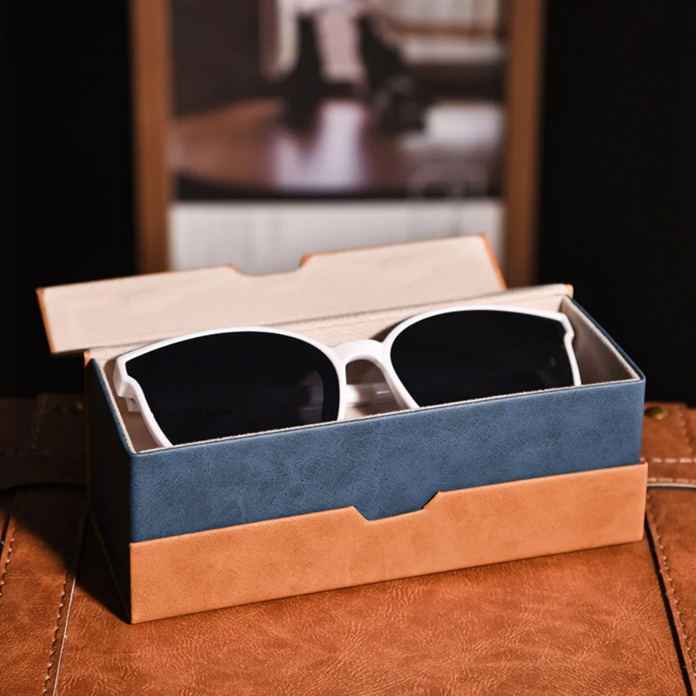Pu Leather Sunglasses Storage Box Dual Compartment Double Layer Glasses Box Large Capacity Eyewear Case Portable For Travel Bags
